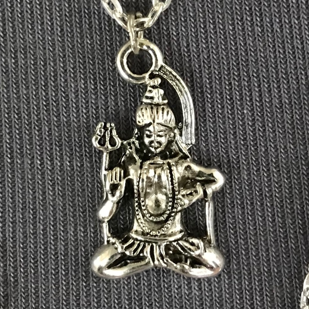 Dancing Shiva Handmade 2-Layer Boho Hindu Silver Necklace Rainbow Chakra Stones - Picture 2 of 16